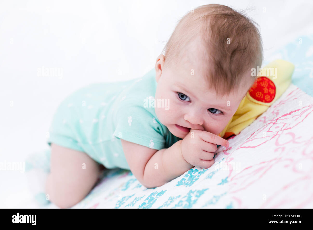 Cute baby girl playing with her toys on a blanket Stock Photo - Alamy