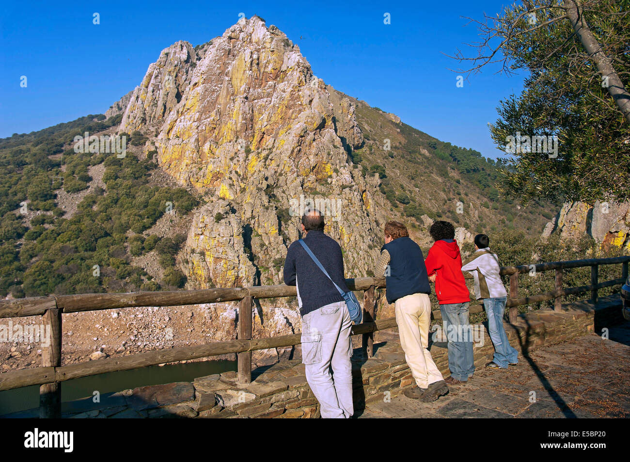 The Pena Falcon Cliff, Lookout point, Monfrague Natural Park, Caceres, Region of Extremadura, Spain, Europe Stock Photo
