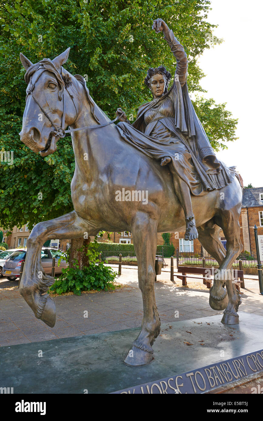 The Fine Lady On A Horse Sculpture By The Cross Banbury Oxfordshire UK Stock Photo