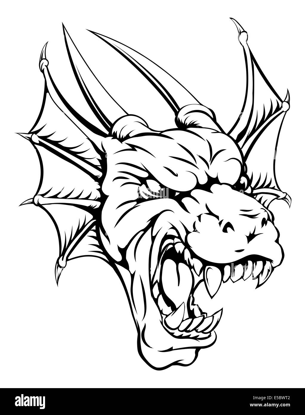 An illustration of a mean looking dragon mascot roaring Stock Photo