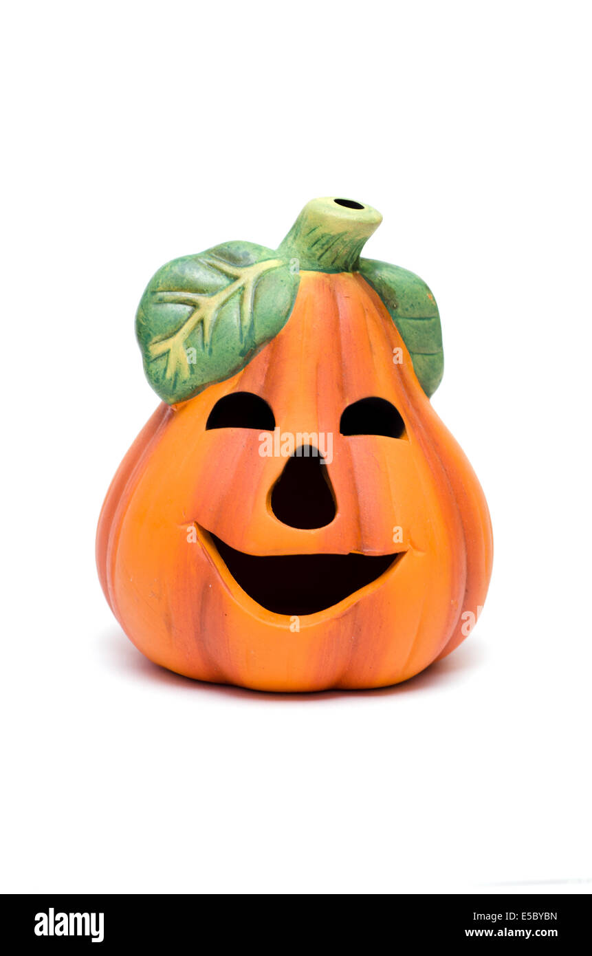 Orange laughing pumpkin on white background Stock Photo