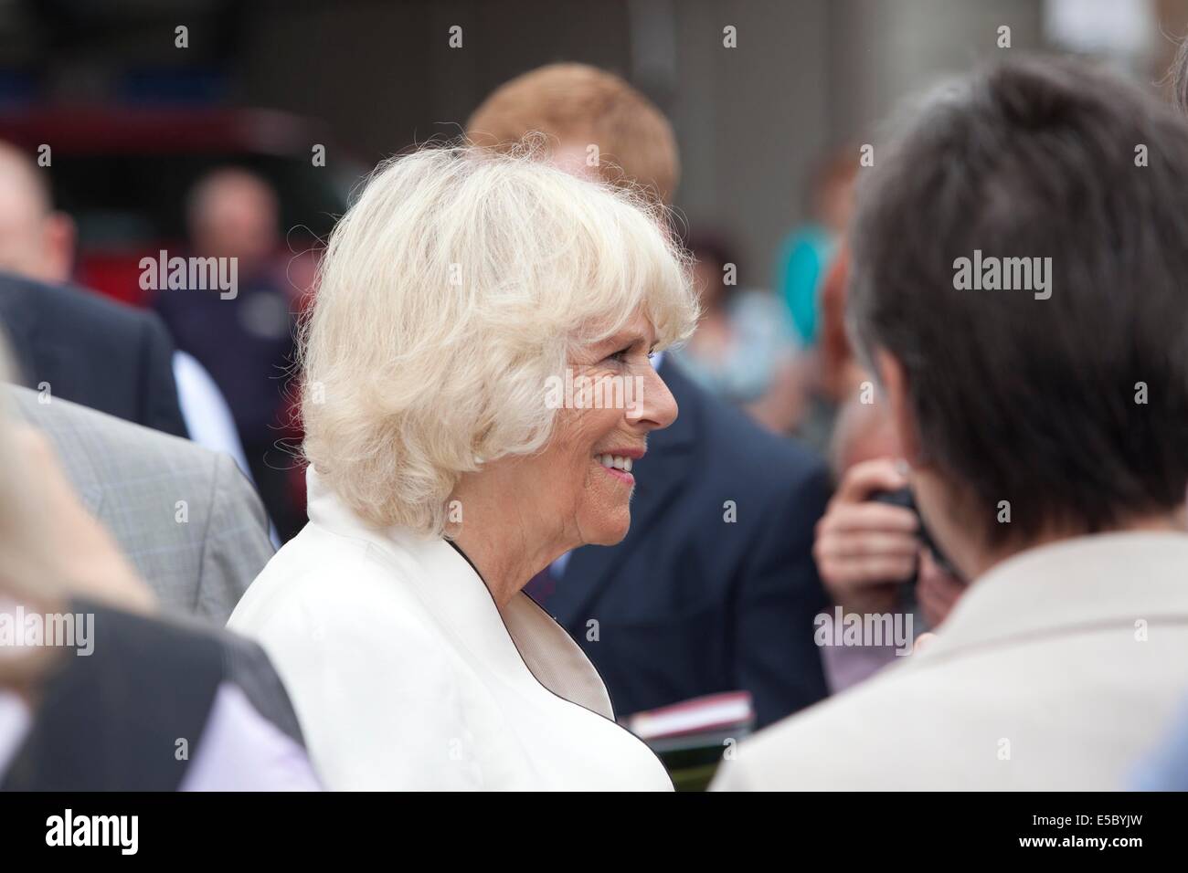Cammila Duchess of Cornwall on a visit to Looe in Cornwall, with Prince Charles to name a new Pontoon in the harbour Stock Photo