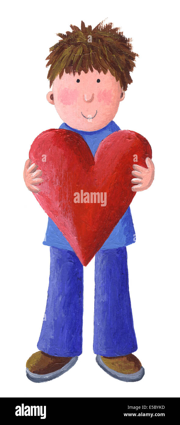 Acrylic illustration of Little Boy Holding a Valentine Heart Stock ...