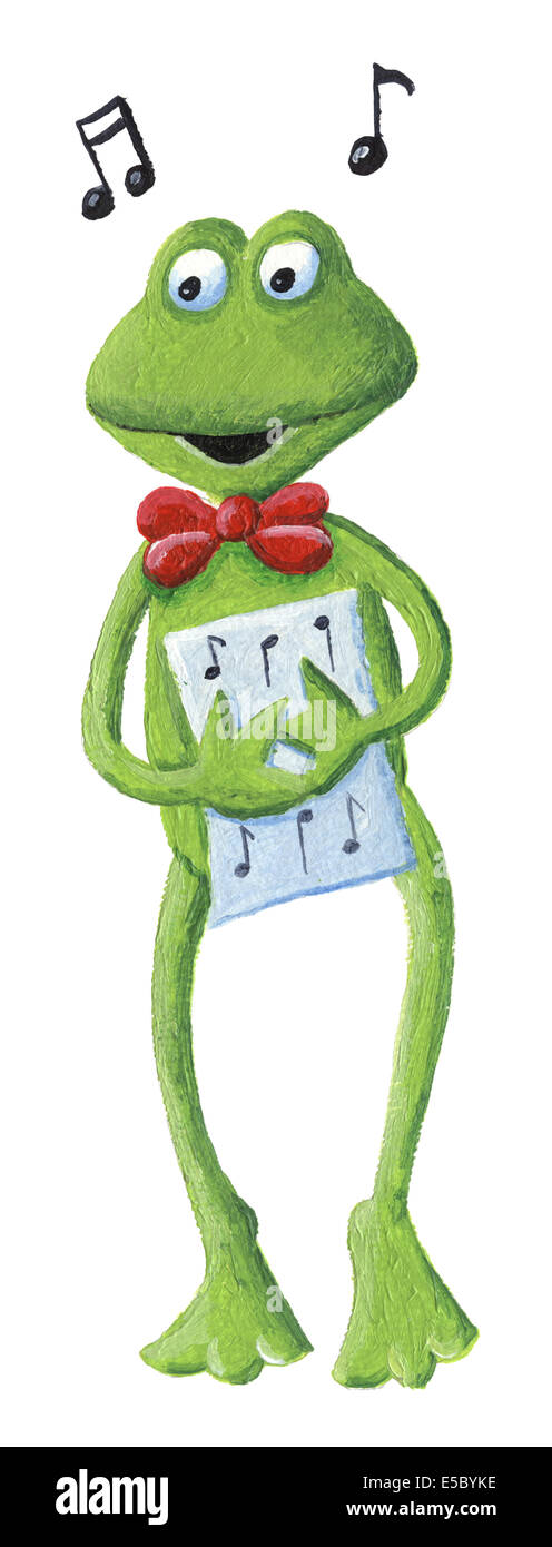 Acrylic illustration of singing frog Stock Photo