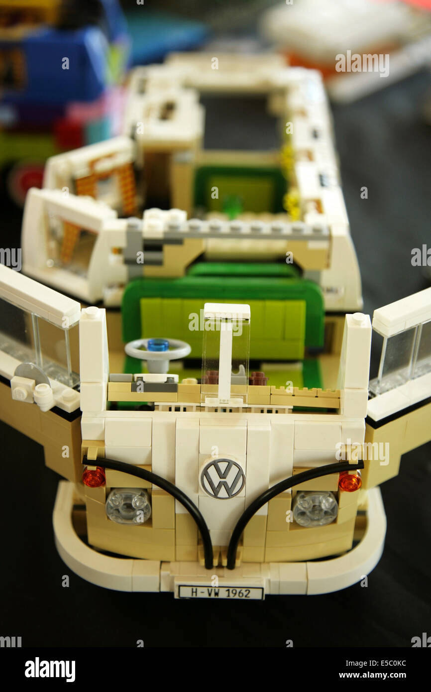 York, UK, 27 July 2014. Lego model of a classic Volkswagen campervan on display at the annual York Lego Show at the University of York. The show includes models built by members of the 'Northern Brickworks' who are Adult Fans of Lego (AFOL's). Credit:  david soulsby/Alamy Live News Stock Photo