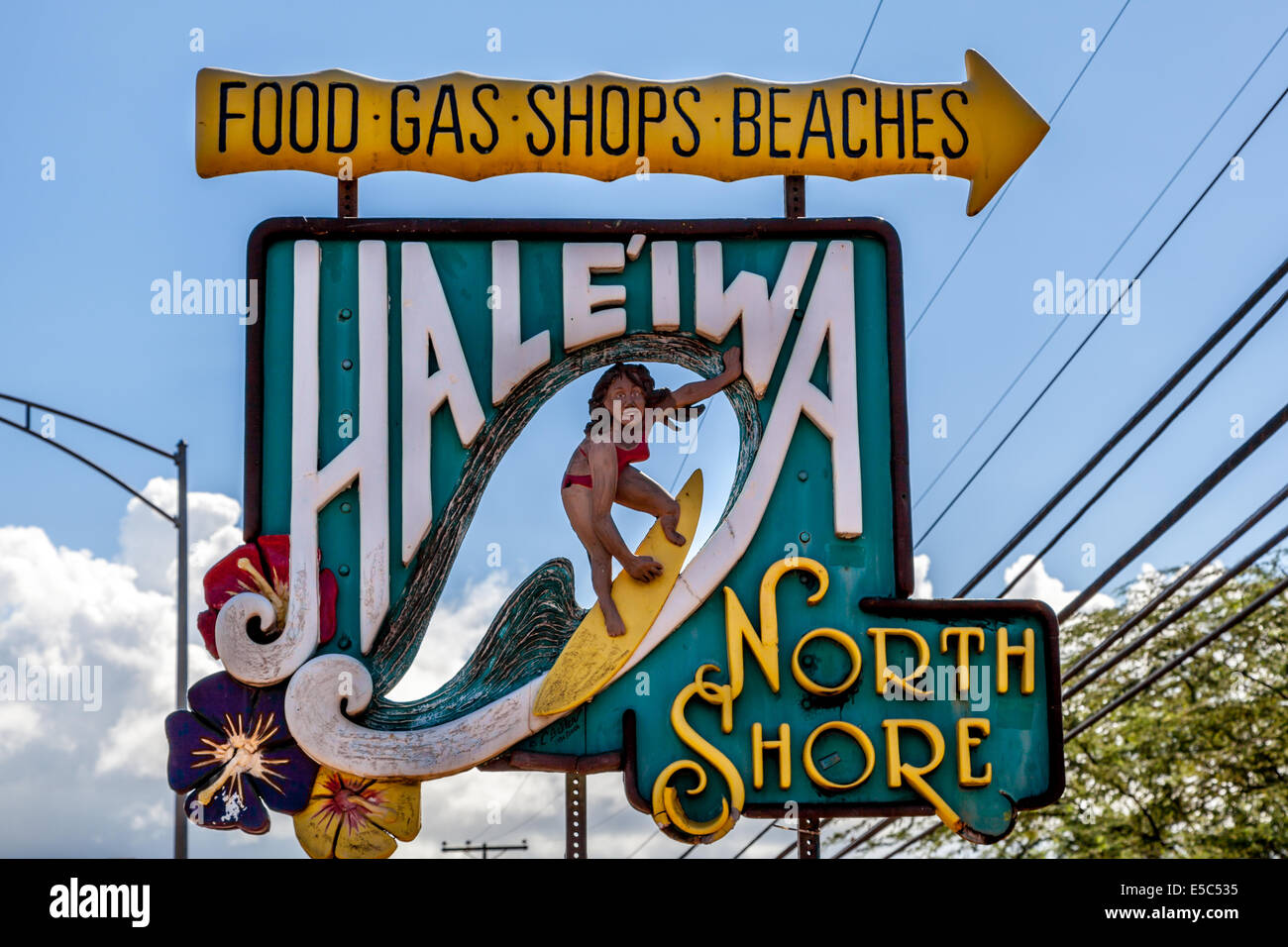 Sign for Hale'iwa town. Stock Photo
