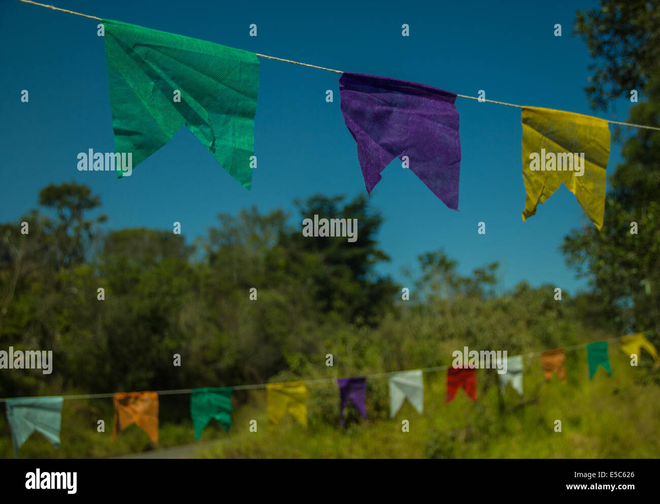 Flags made for the June Party in Brazil countryside. Stock Photo