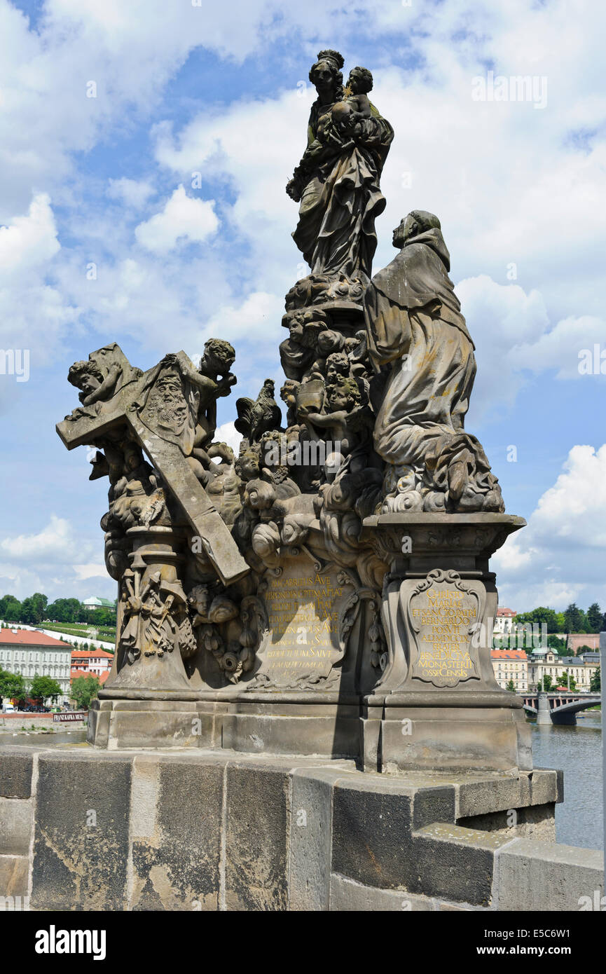 Religious statues on Charles bridge, Prague, Czech Republic Stock Photo