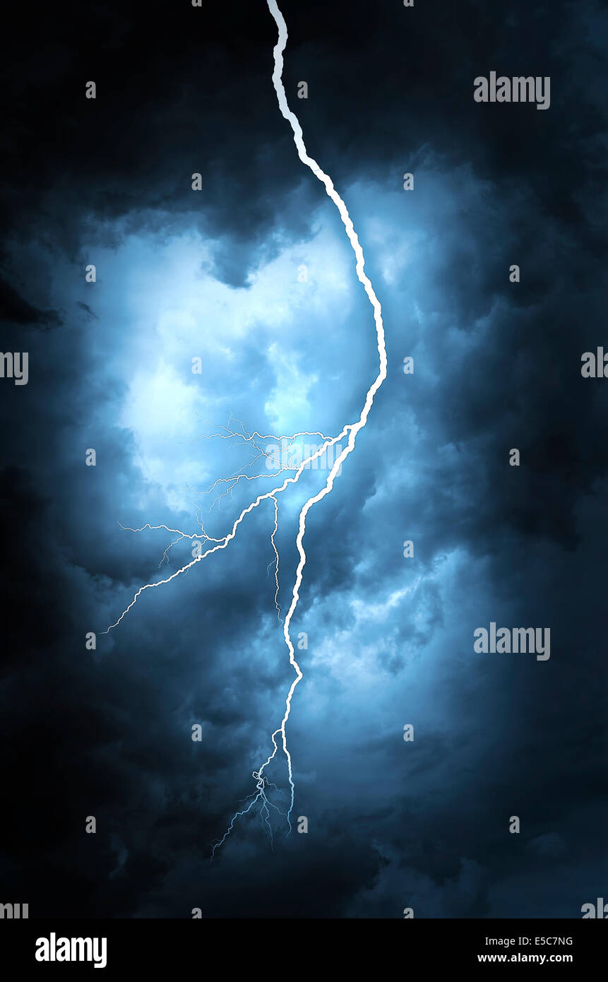 A lightning strike on the cloudy sky Stock Photo - Alamy