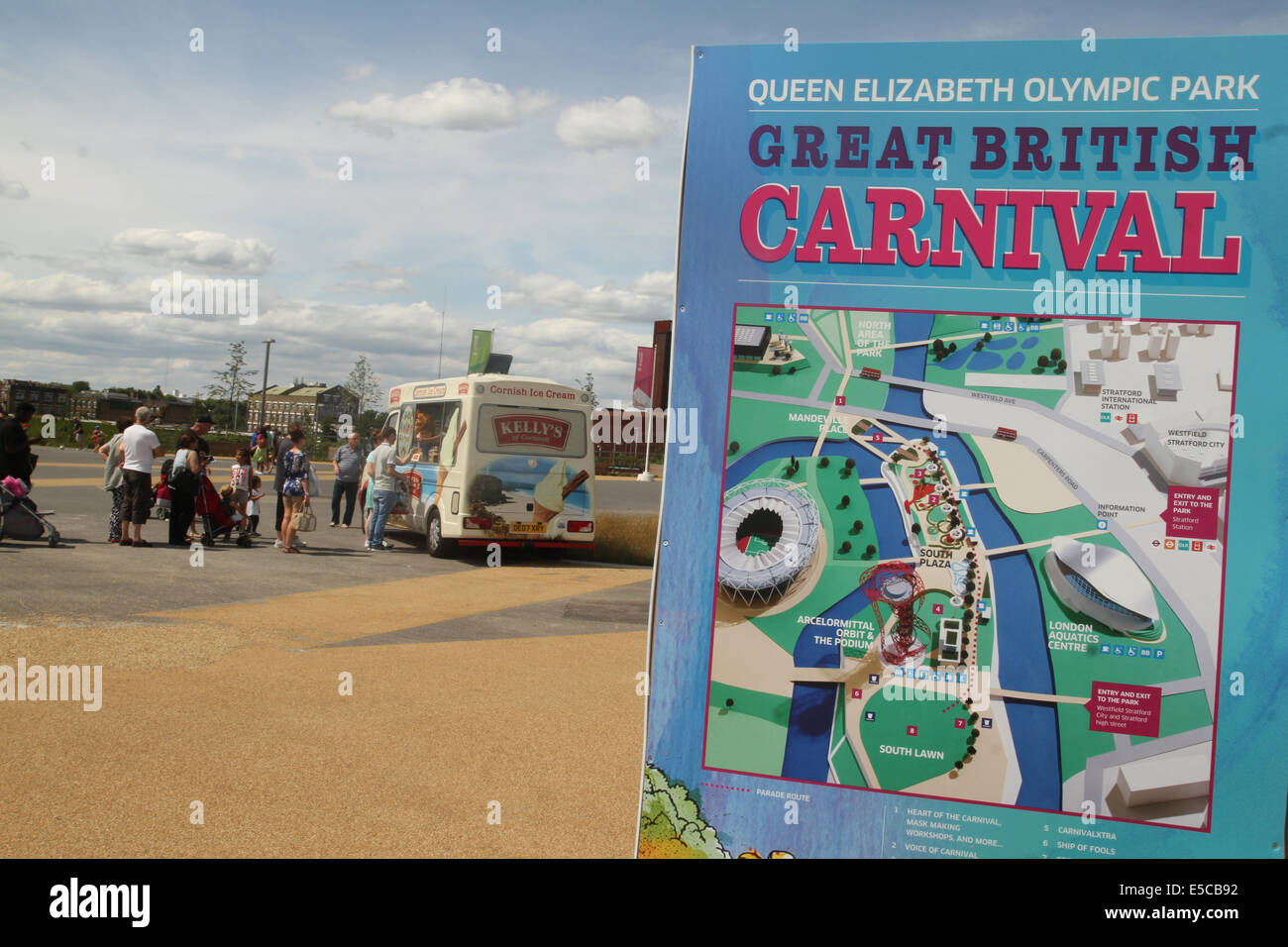 London, UK. 27 July 2014. People seen on a que to buy ice cream at the Great British Carnival at Queen Elizabeth Park in Newham. Credit: David Mbiyu/ Alamy Live News Stock Photo