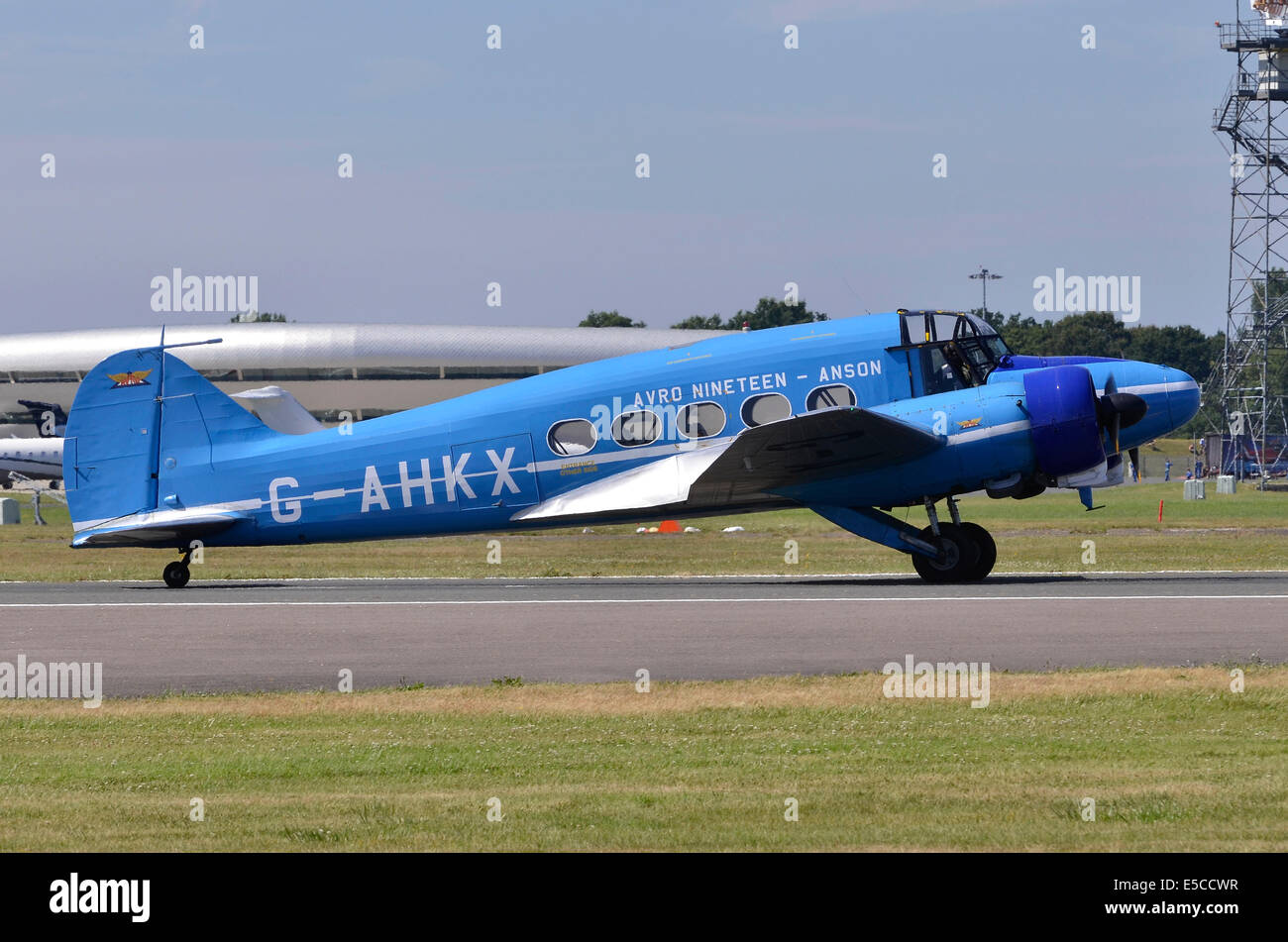 Avro Anson C.19 rolling out after landing at Farnborough Airshow 2014 Stock Photo