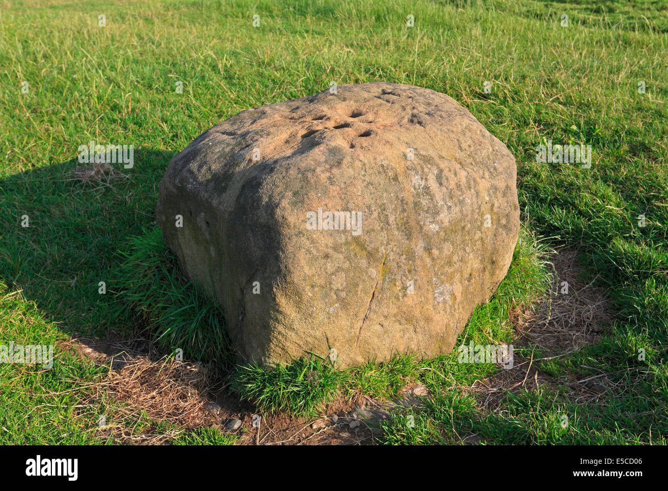 Plague stone or Boundary stone in Eyam place village, Derbyshire, Peak District National Park, England, UK. Stock Photo