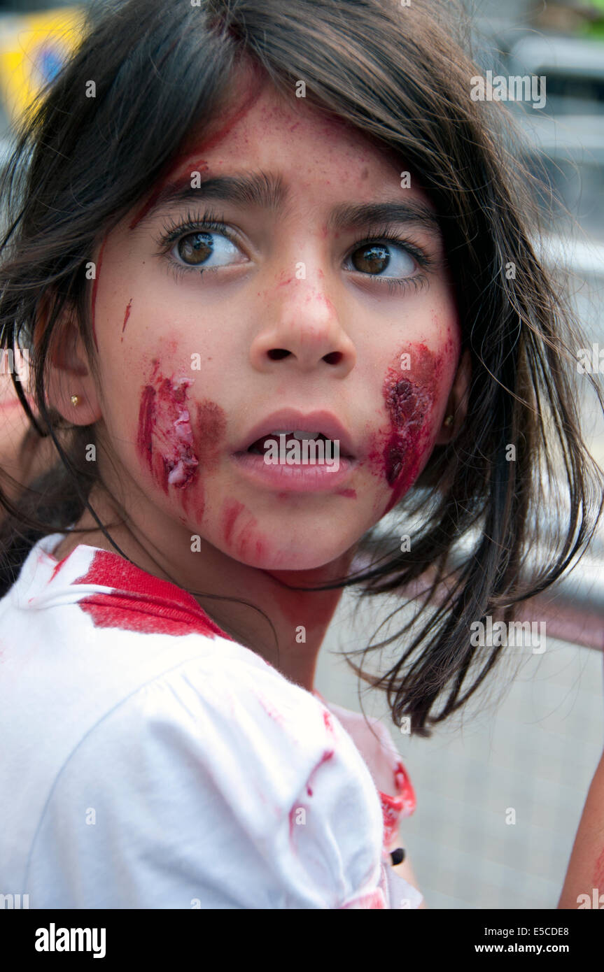 Children at London demonstration  where thousands protest against Israeli attacks on Gaza July 26 2014 Stock Photo