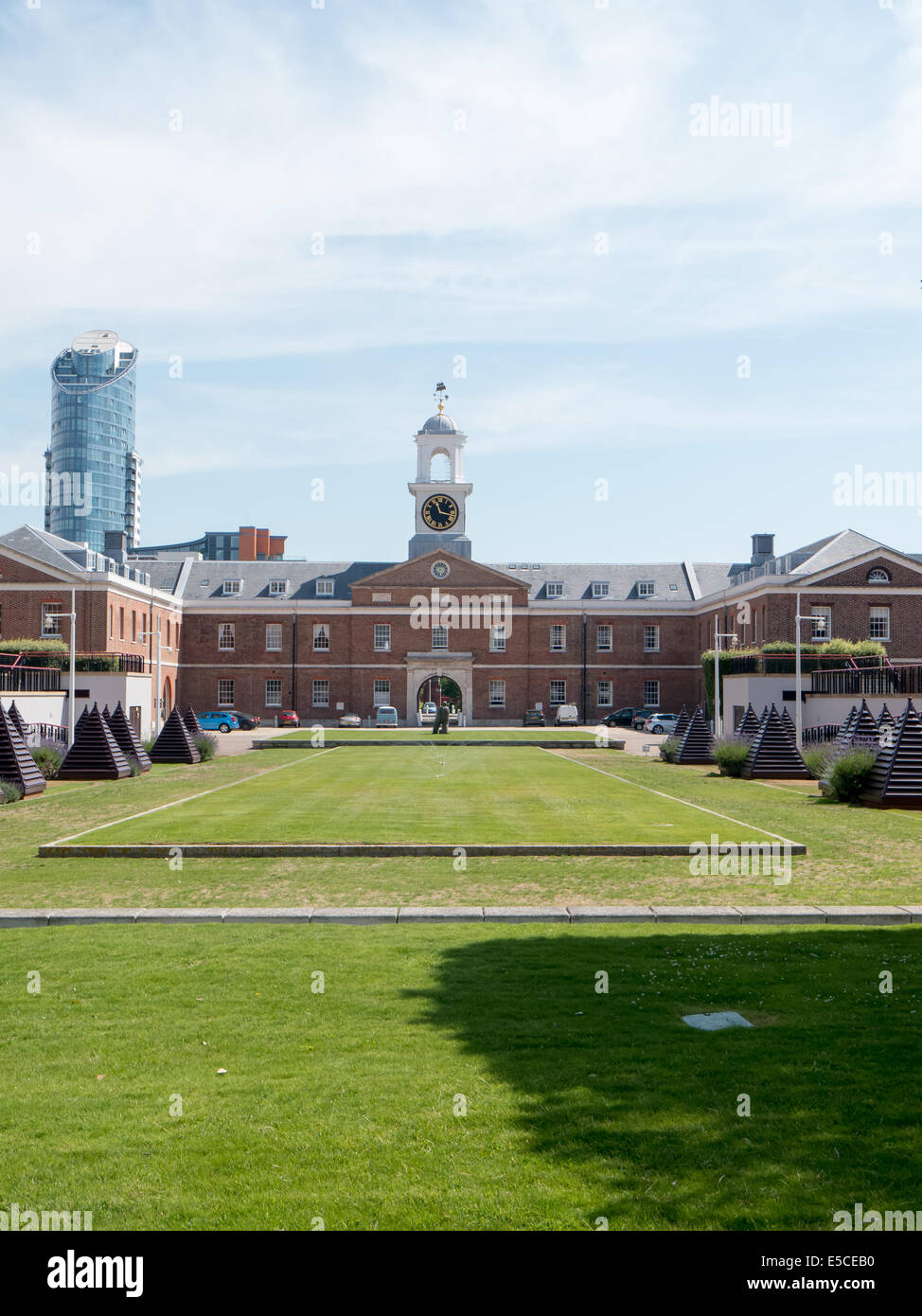 the old wardroom  of HMS Vernon, now an appartment block within the Gunwharf complex in Portsmouth, England . Stock Photo