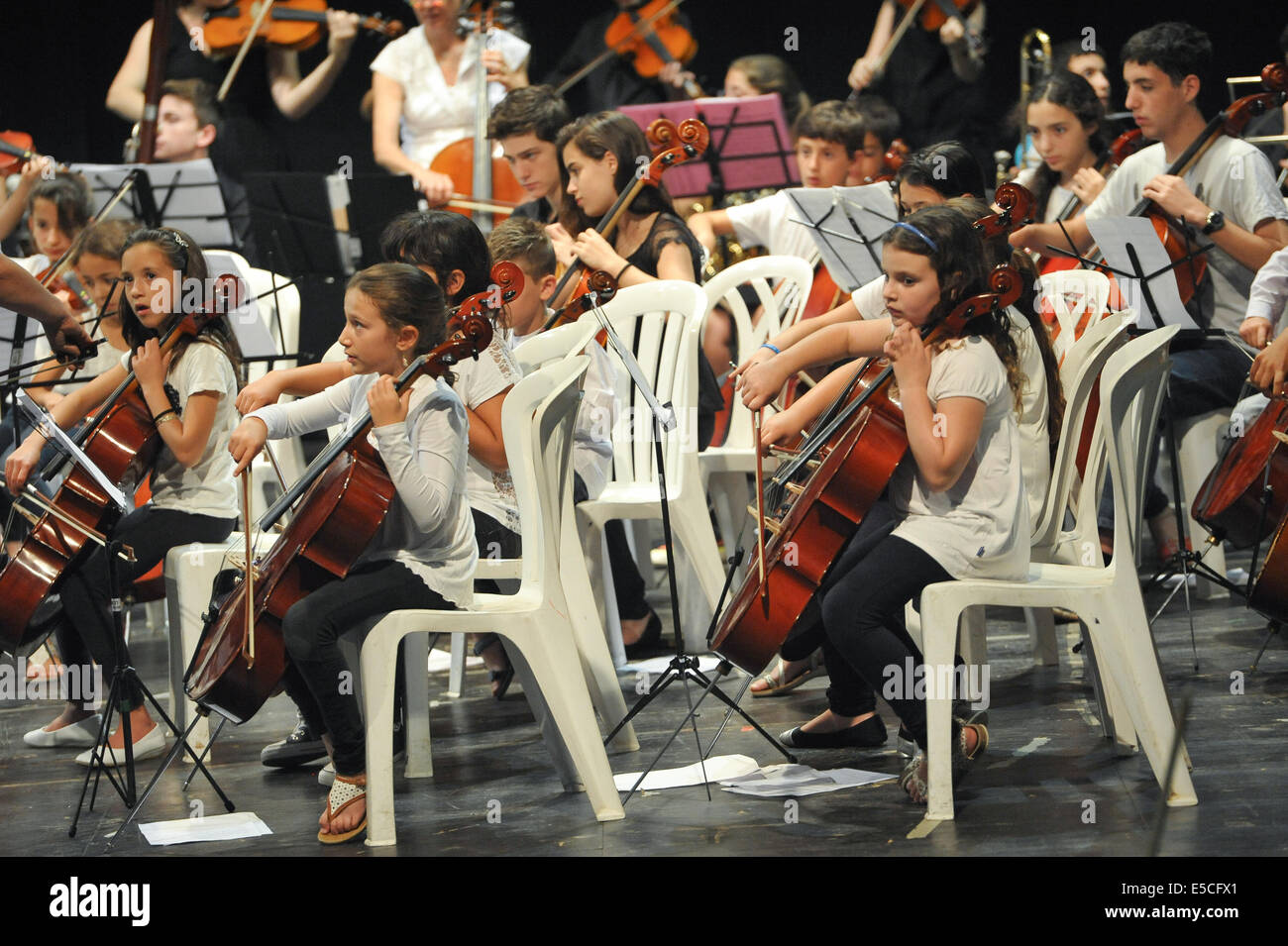 Young students perform at Eshkol Regional Council. A concert philharmonic composed of students from 3rd grade to high school Stock Photo