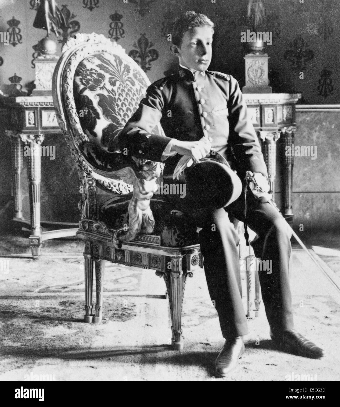 His Majesty, Alfonso XIII, King of Spain, in the Royal Palace, Madrid, circa 1901 Stock Photo