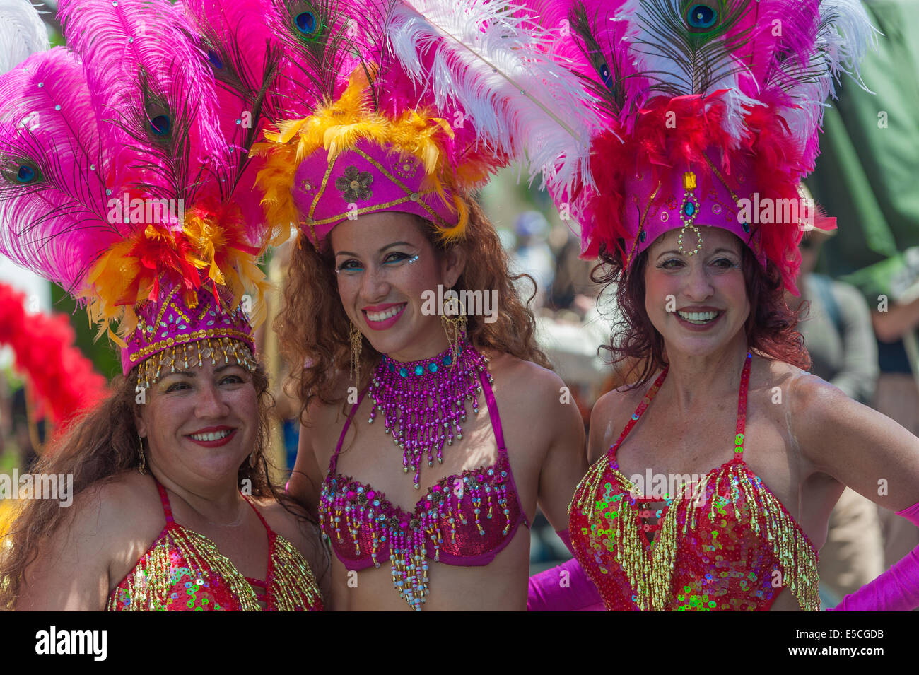 Brazilian samba dancers in the 2014 Summer Solstice Parade, Santa Barbara, California Stock Photo