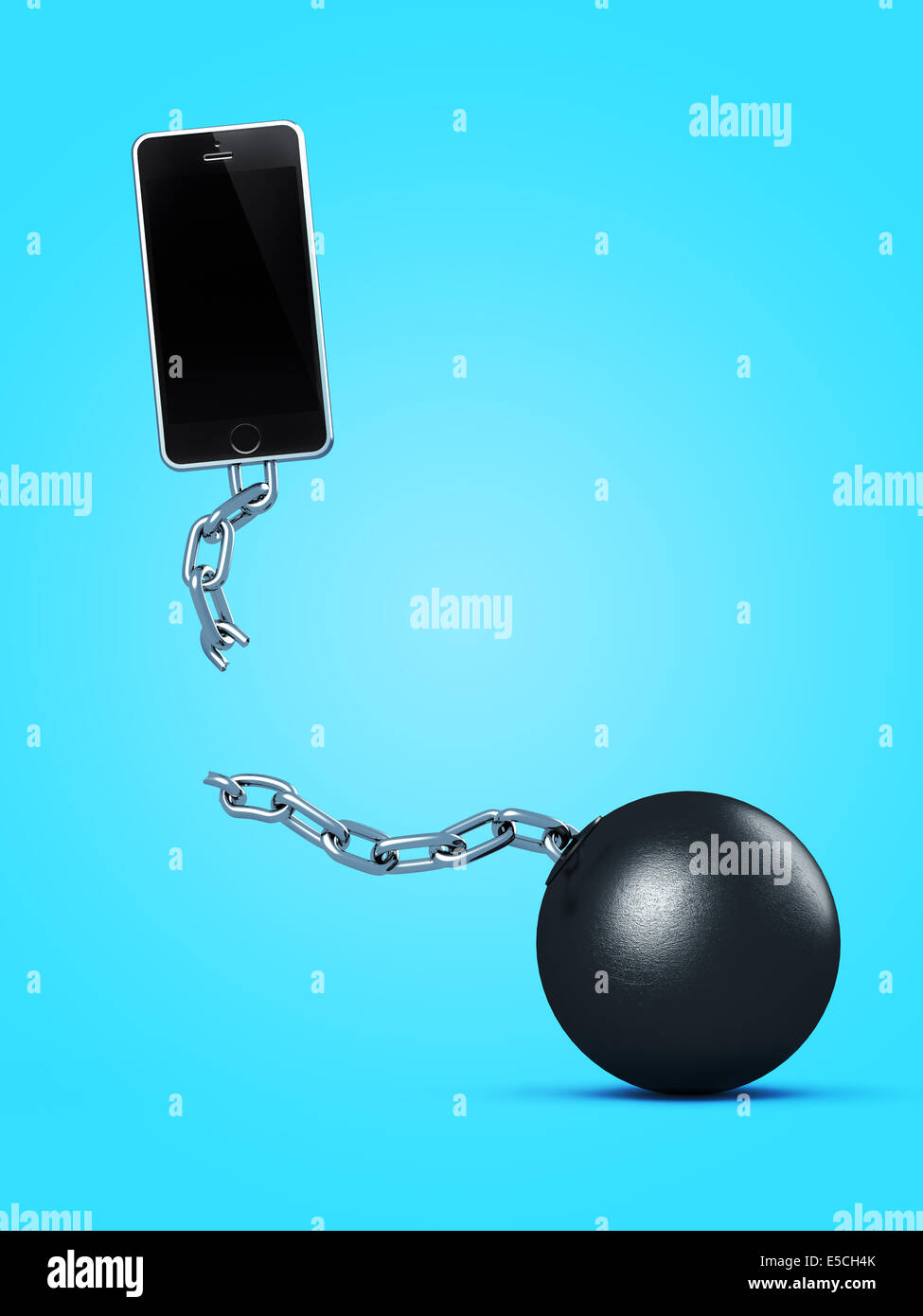 Phone breaking away from ball and chain, breaking a contract, contract