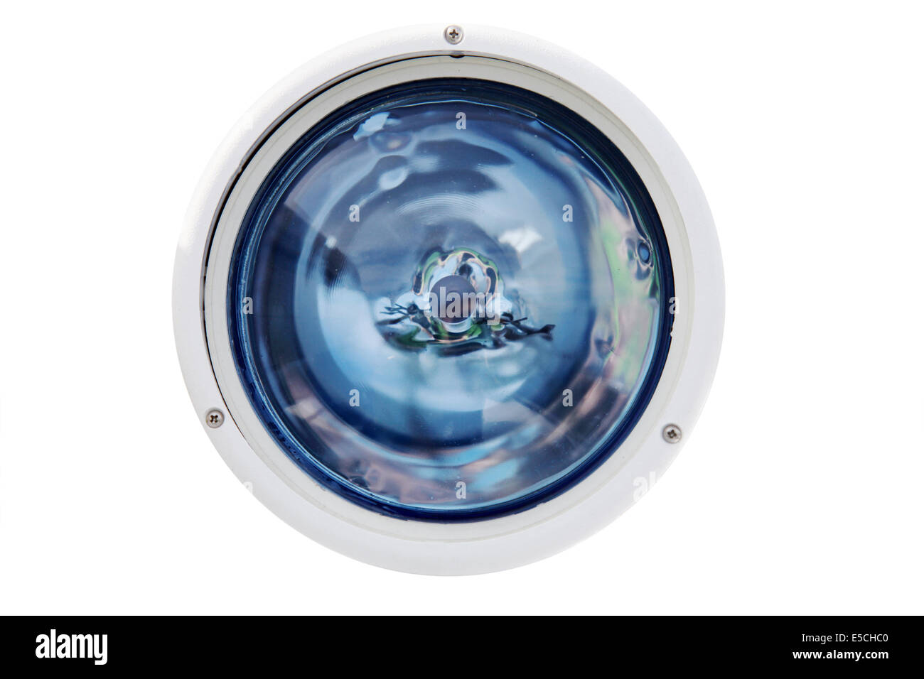 Round yacht headlight with blue glass isolated on white Stock Photo
