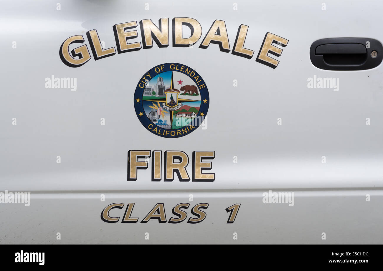 Glendale California Fire Department Logo on door of department truck. Stock Photo