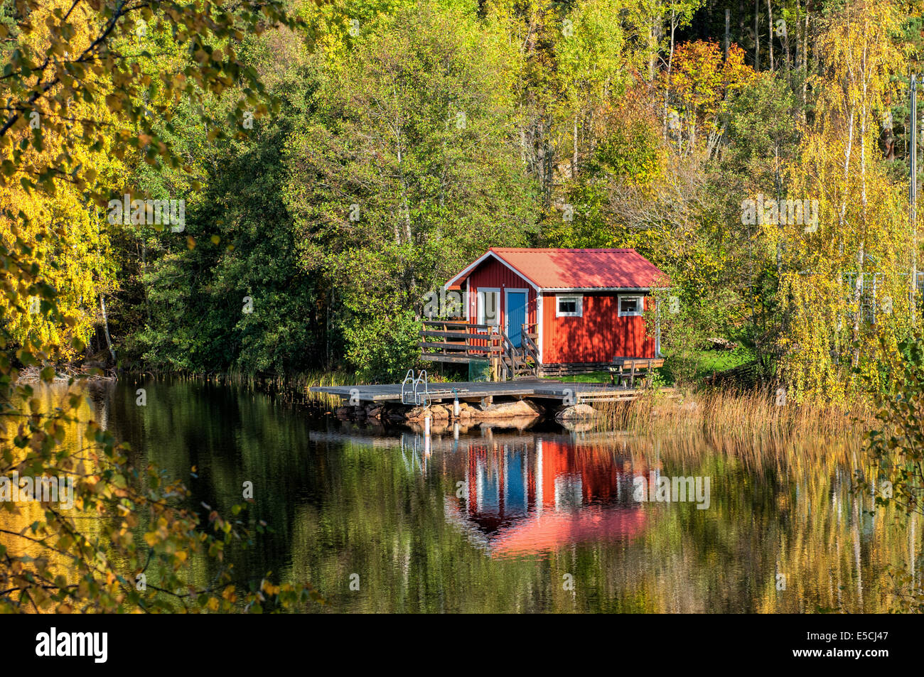 Autumn by a lake in county :sterg;tland, Sweden Stock Photo