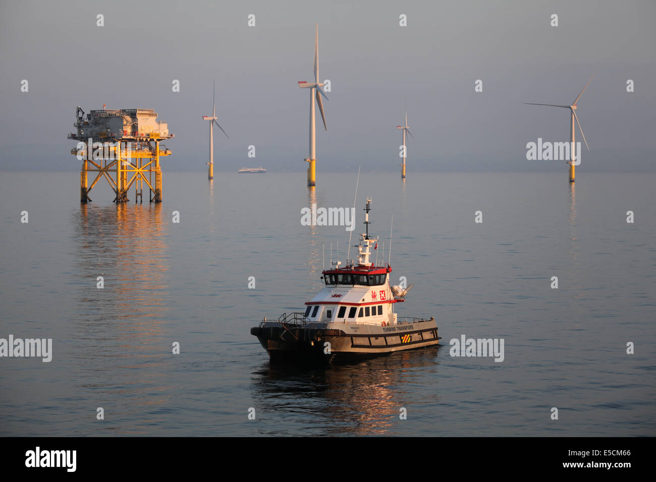 A Crew Transfer Vessel on the Gwynt y Mor Wind Farm off the coast of ...