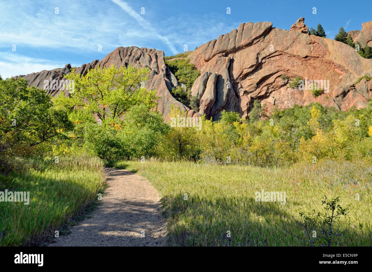 Red sandstone formation, Fountain Valley Trail, Boxborough State Park, Denver, Colorado, United States Stock Photo
