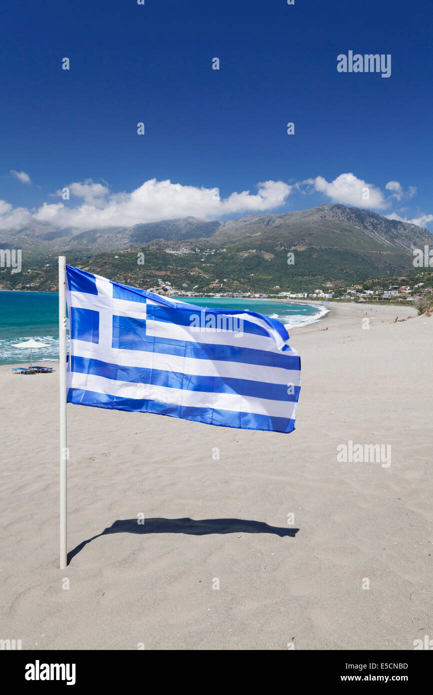 Flag on the beach of Plakias, South Crete, Crete, Greece Stock Photo
