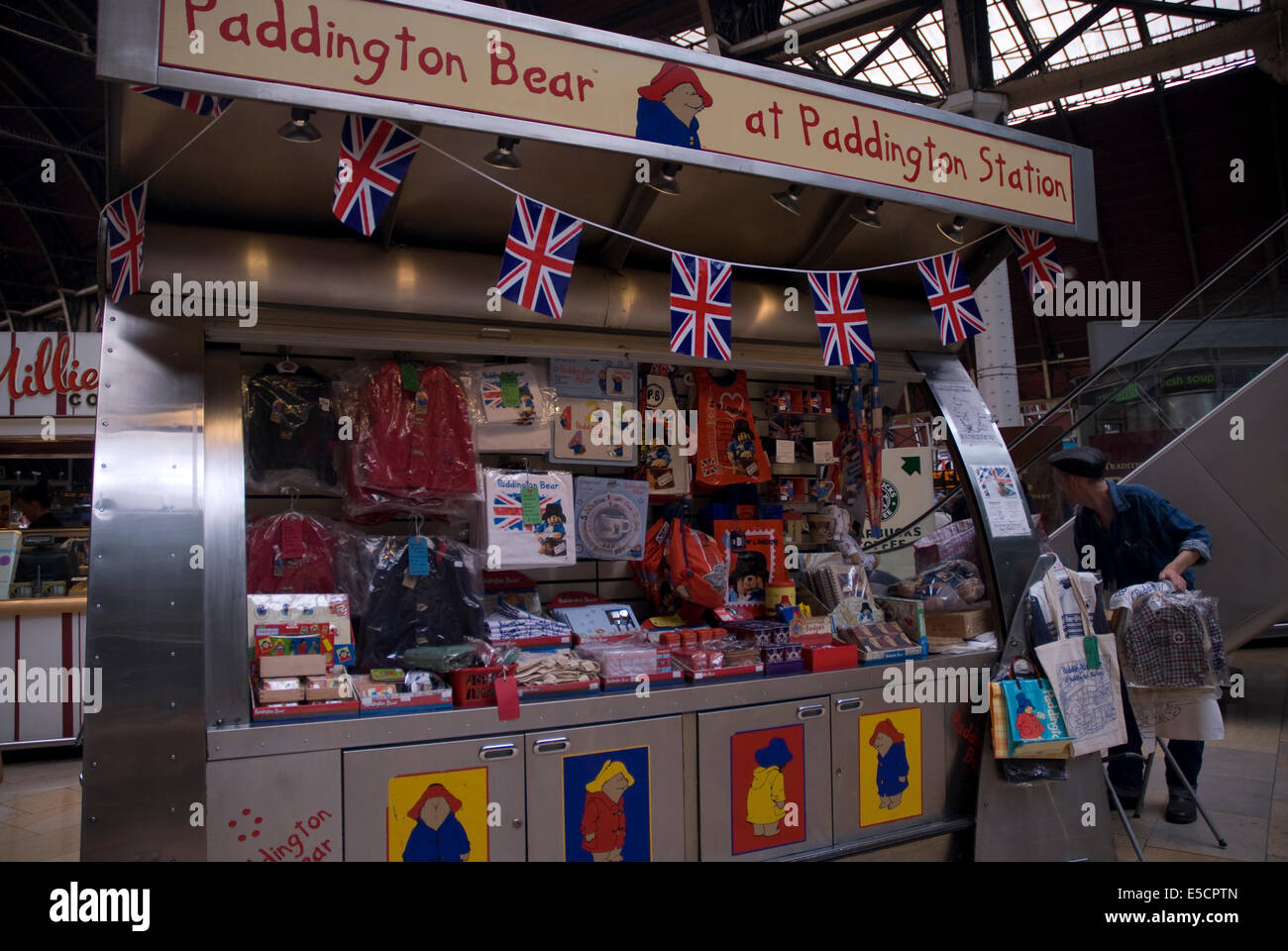 Paddington Bear stall at Paddington Station, West London, England UK