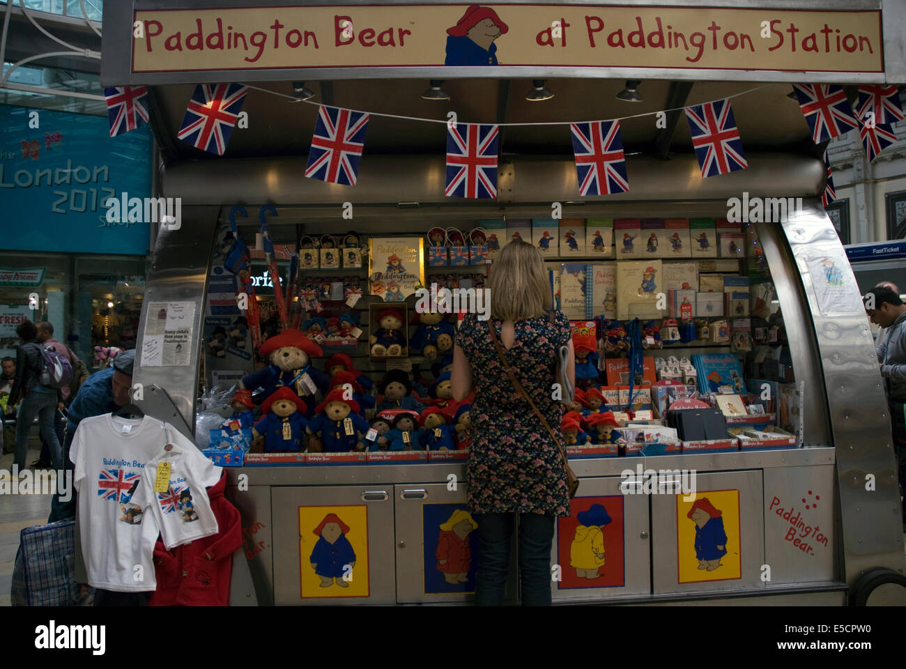 Paddington Bear stall at Paddington Station, West London, England UK
