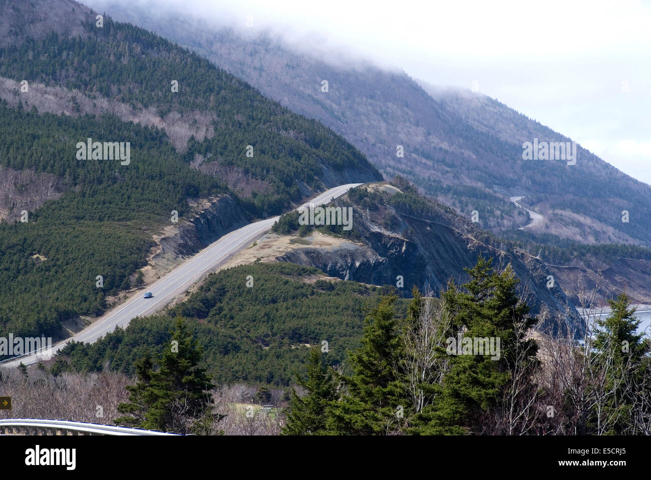 Highway through Cape Breton Highlands National Park, Nova Scotia, Canada Stock Photo