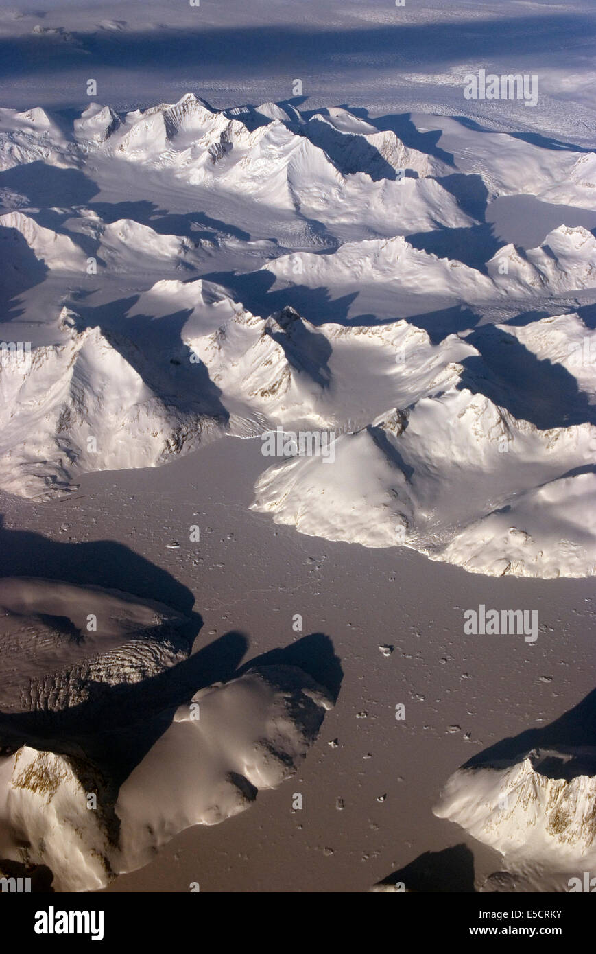 Aerial view over Greenland Stock Photo