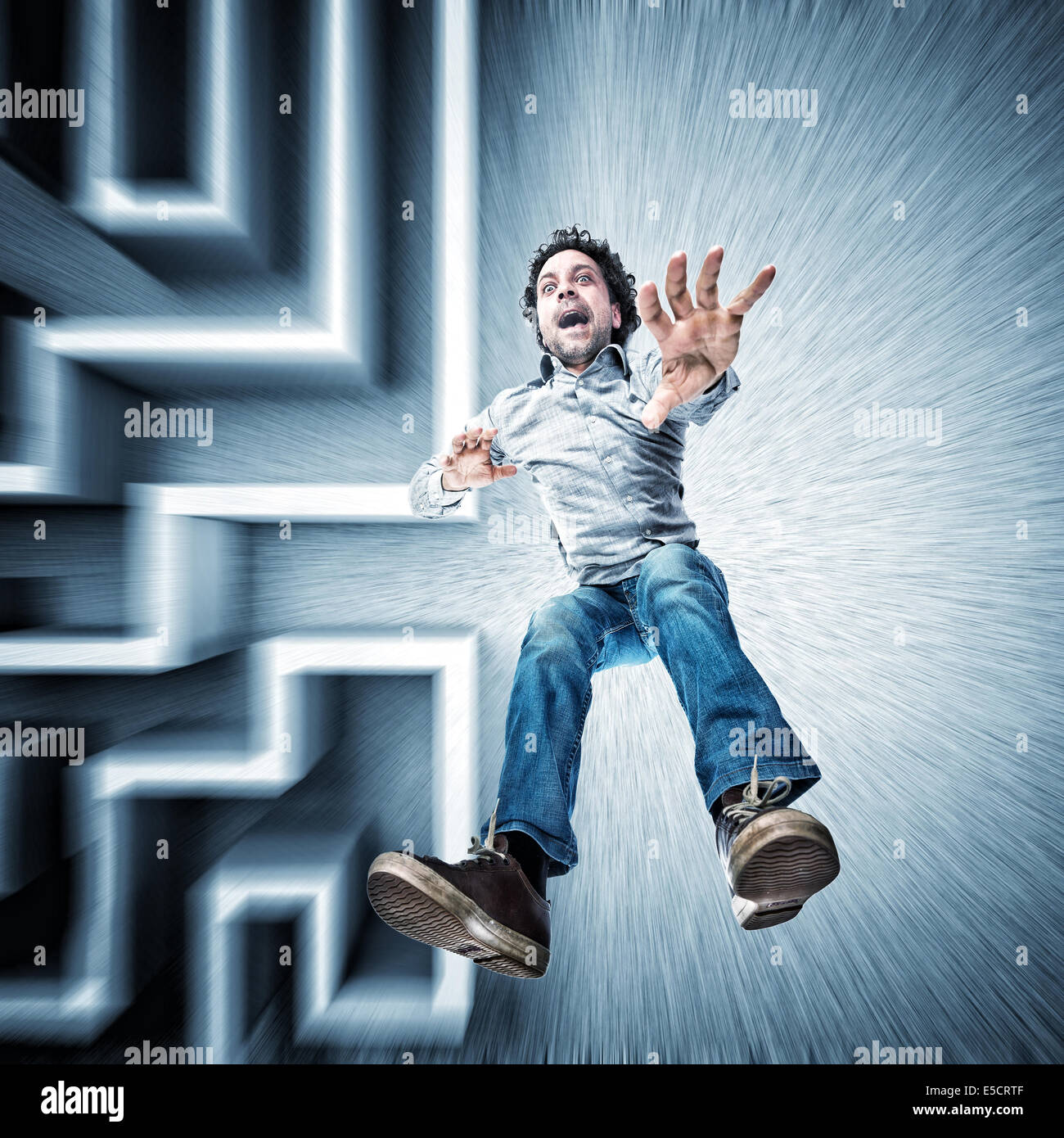 falling man and abstract maze Stock Photo