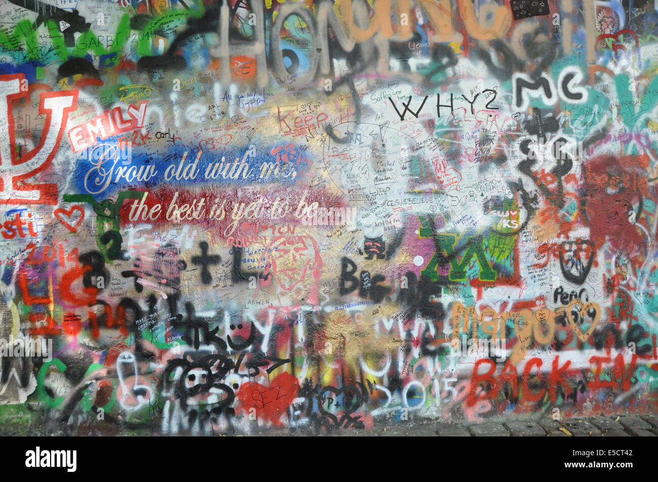 Colorful graffiti at the famous John Lennon wall in Prague, Czech Republic Stock Photo