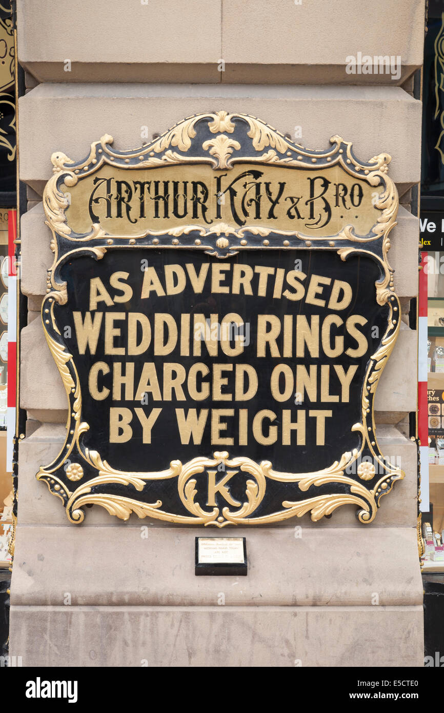 Arthur Kay and Brothers Wedding Ring Shop Sign, Manchester, England, UK