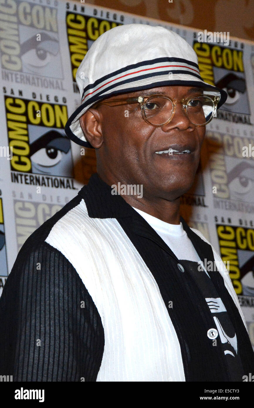 Samuel L. Jackson attends a panel of the movie 'Kingsman: The Secret Service' at the San Diego Comic-Con International held at the San Diego Convention Center on July 25, 2014 in San Diego. Stock Photo