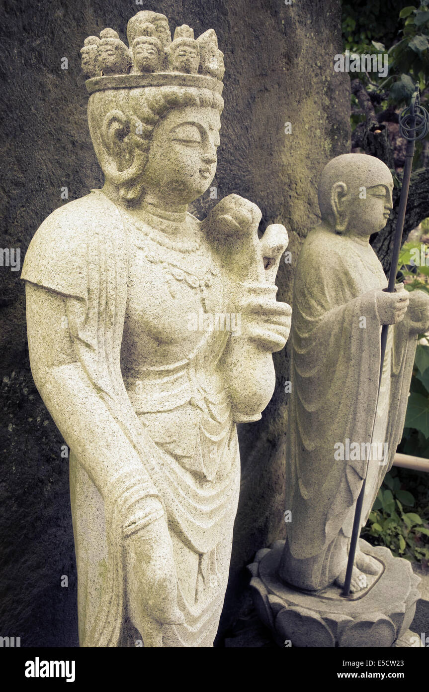 zen sculptures near Japanese temple in Kamakura Stock Photo