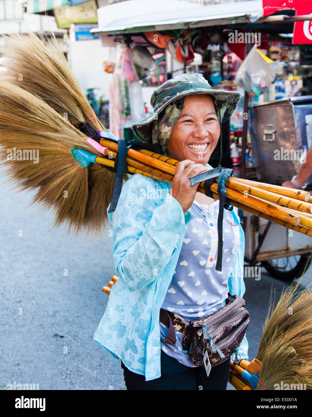 Street vendor of traditional made brooms in Thailand Stock Photo Alamy
