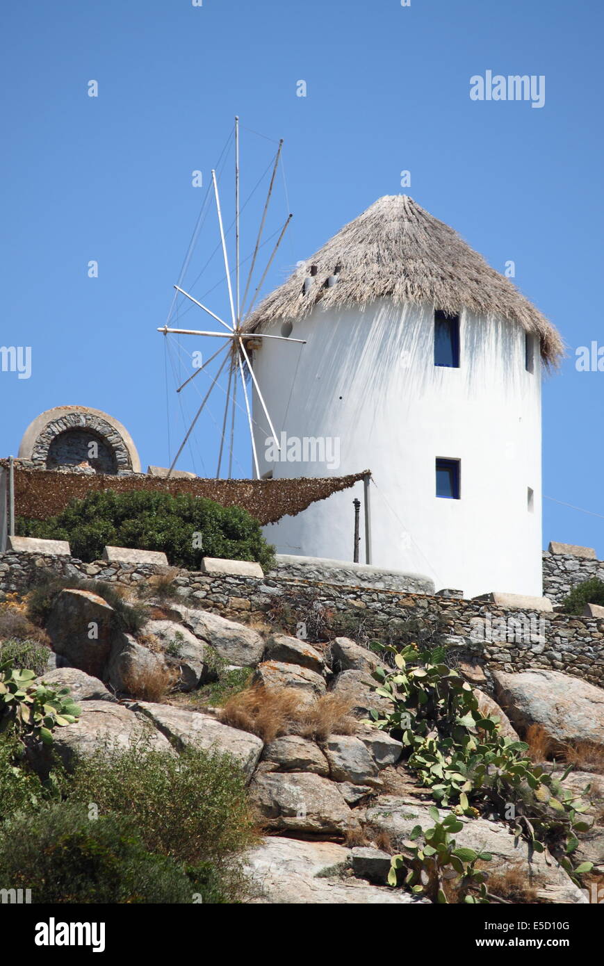 Traditional windmill in Mykonos Island, Greece Stock Photo