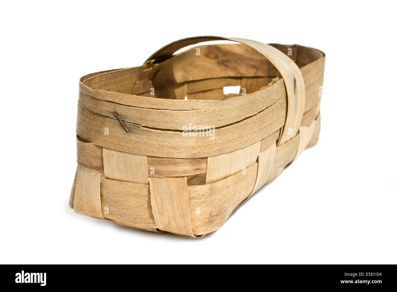 basket woven of birch bark isolated on a white background Stock Photo