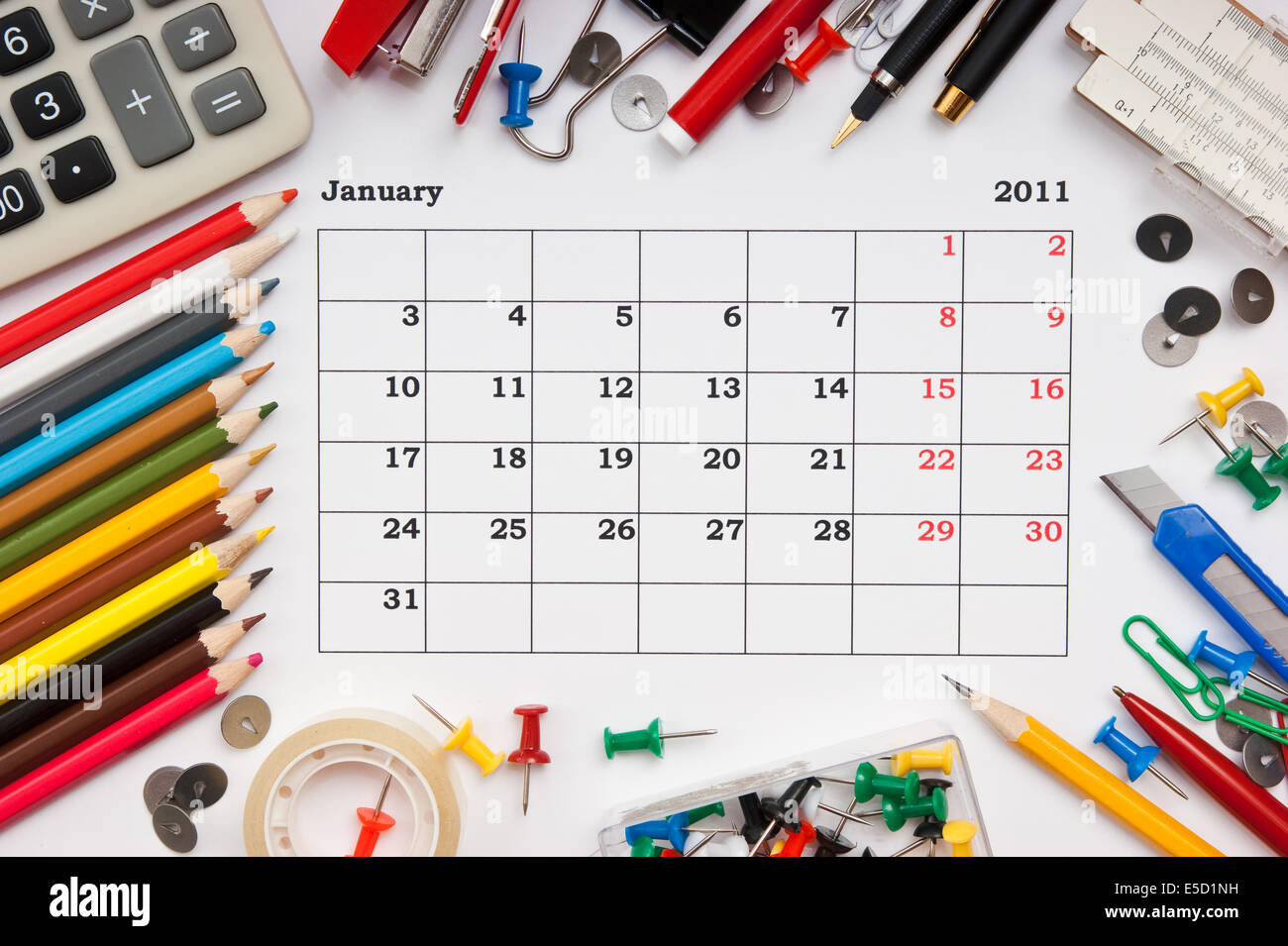 a monthly calendar January 2011. Series Stock Photo