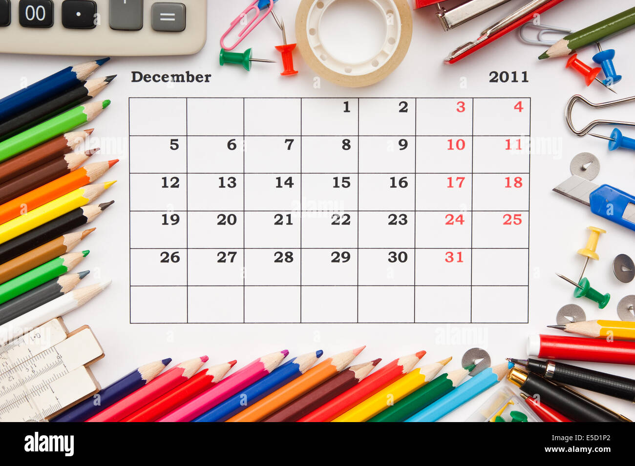 a monthly calendar December 2011. Series Stock Photo