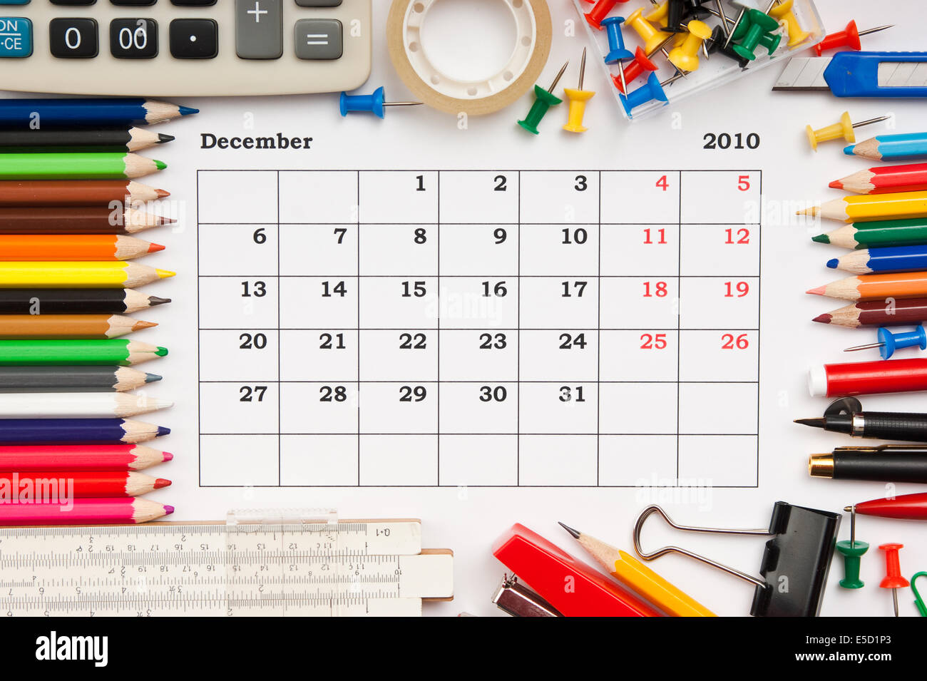 a monthly calendar December 2010.  Series Stock Photo