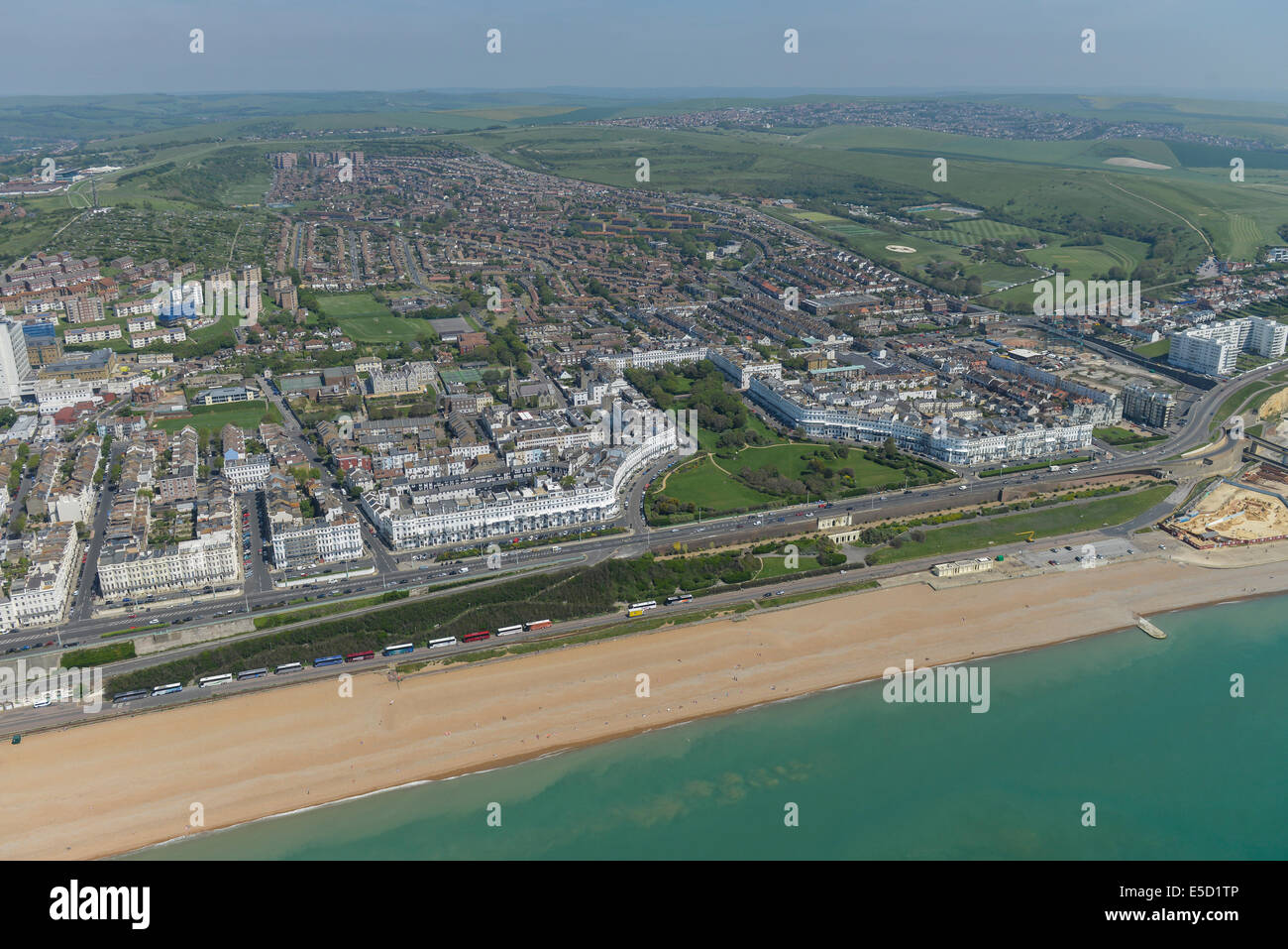 An aerial view looking from the coast to the Whitehawk area of Brighton, East Sussex, UK. Stock Photo
