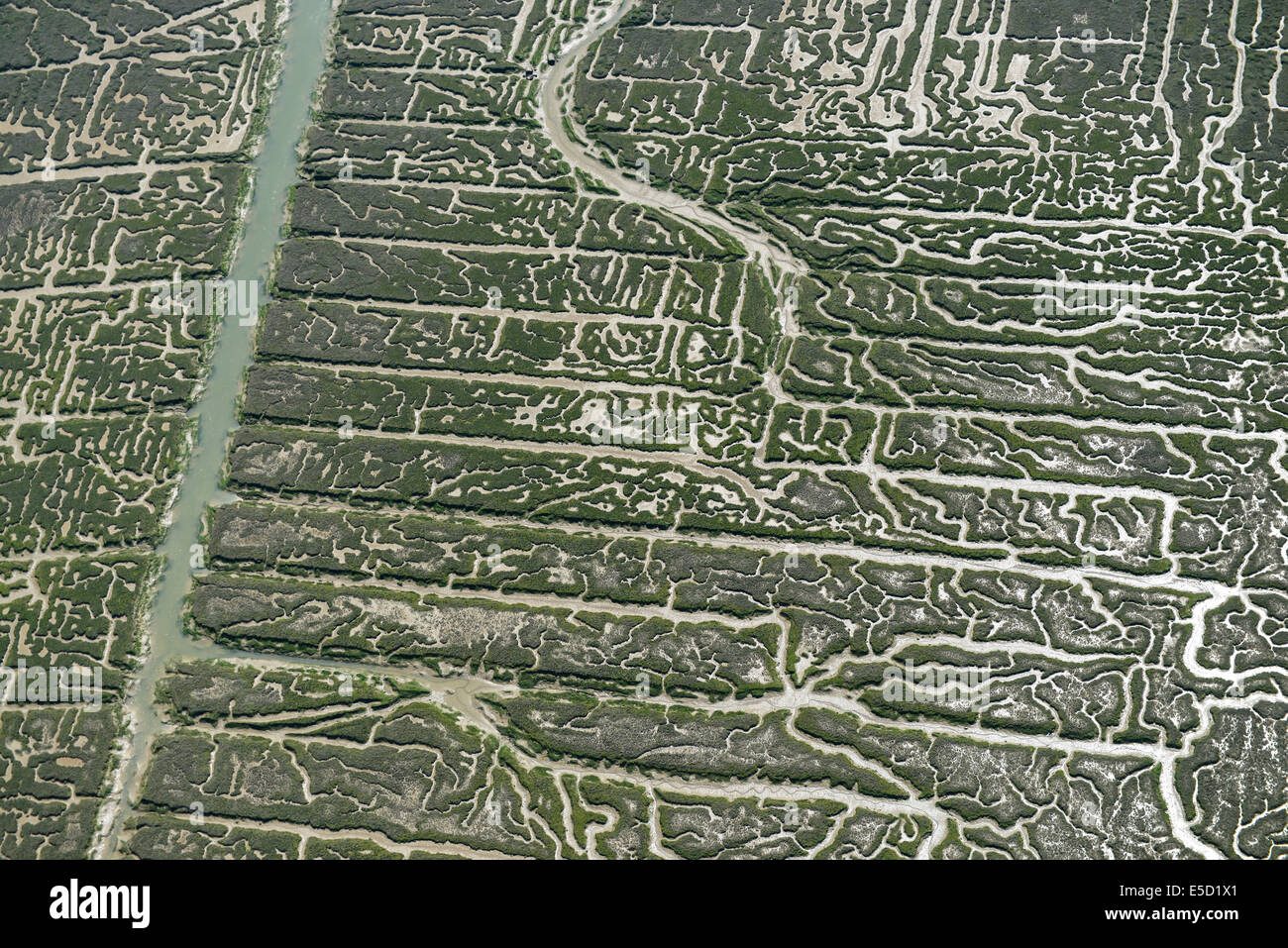 An abstract aerial image of salt marshes on the River Crouch in Essex Stock Photo