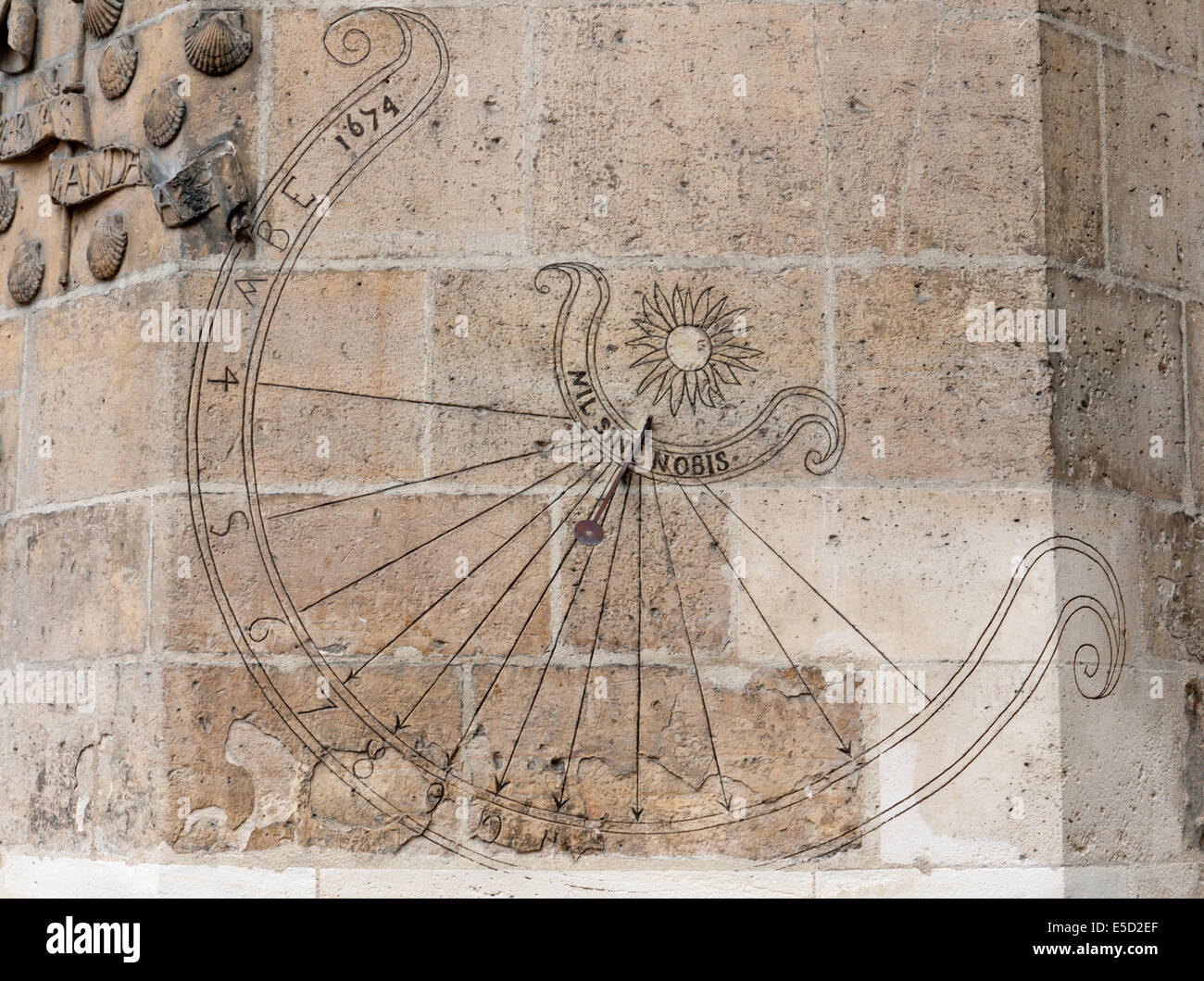 Medieval sundial on the wall of the National Museum of the Middle Ages
