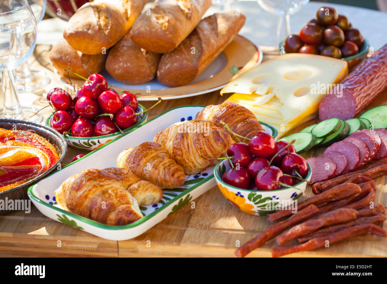 Summer breakfast served in the garden Stock Photo