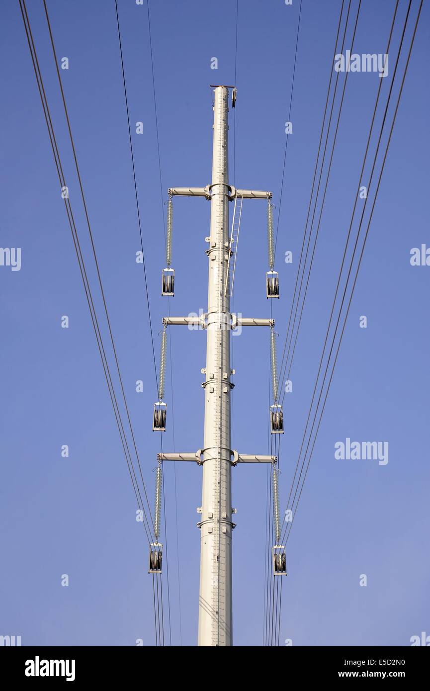 Italy, reconstruction of an high-voltage power line with low environmental and scenic impact pylons Stock Photo