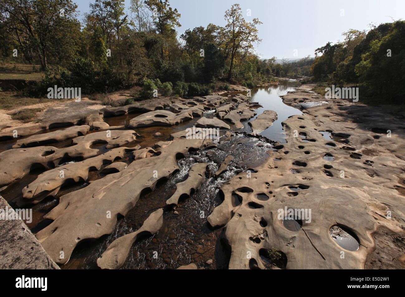 Landscape of rocks with pot holes, Chattisgadh, India Stock Photo