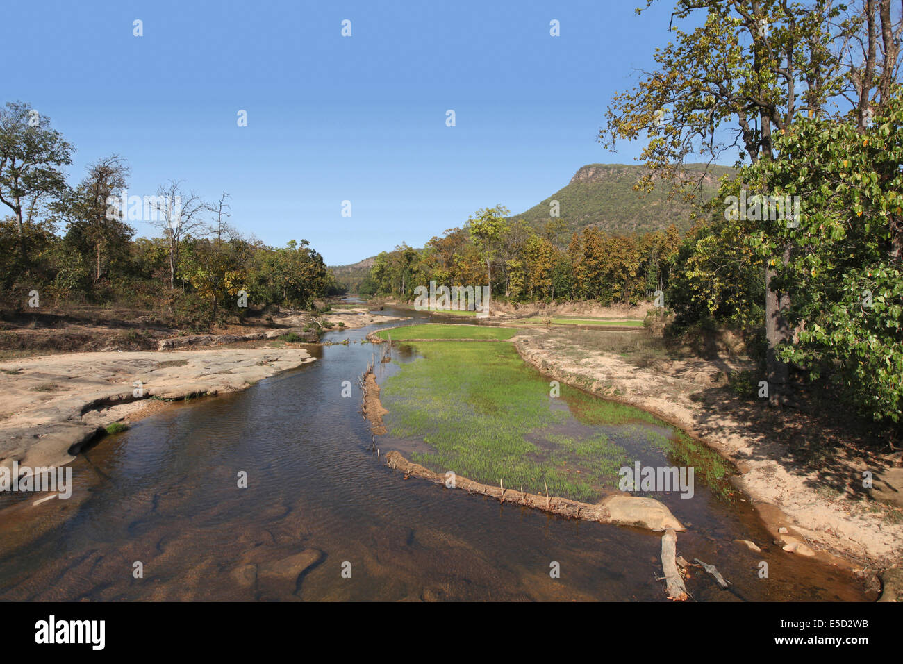 Landscape with still water and mountain, Chattisgadh, India Stock Photo